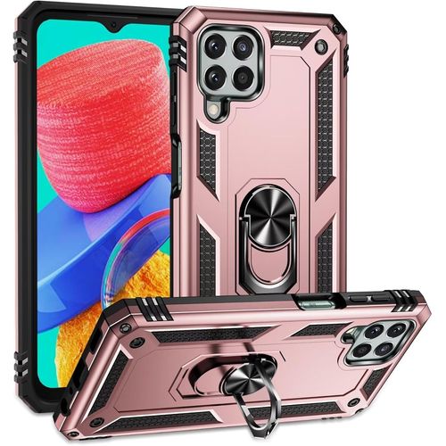 Compatible Avec Coque Samsung Galaxy M33 5g Avec Aimant Anneau Support, 360°Double Couche Renforcée Défense Bumper Antichoc Armure Housse Etui Avec Protection Écran-Or Rose