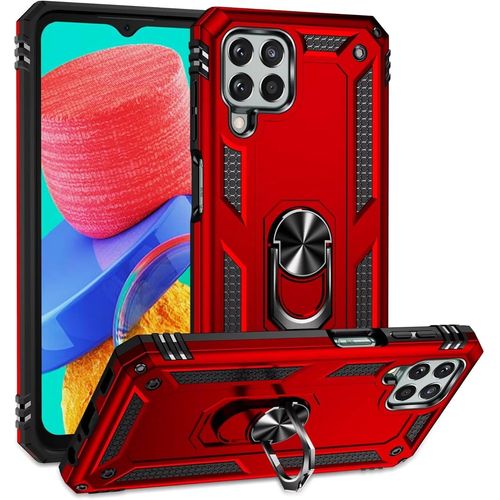 Compatible Avec Coque Samsung Galaxy M33 5g Avec Aimant Anneau Support, 360°Double Couche Renforcée Défense Bumper Antichoc Armure Housse Etui Avec Protection Écran-Rouge