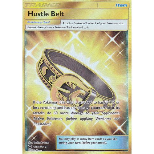 Carte Pokemon - Hustle Belt ( Ceinture Agitée ) - 179/168 - Secrète Rare Gold - Soleil Et Lune 7 Tempête Celeste - Version Anglaise