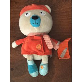 Doudou Ours Beige Orange Poisson Oxybul Fnac Eveil 27cm