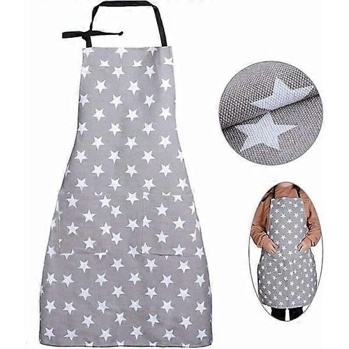 Tablier Étoile Avec Poche, Tablier De Cuisine Réglable, Tablier De Chef, Tablier Bavette, Tablier De Cuisine Pour Femme, Pour Les Tâches Ménagères, Gris