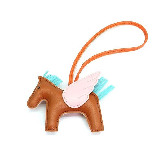 Petit Porte-Clés Pégase Créatif,Pendentif À Breloque Pompon Poney Ange Mignon,Cuir Pu,Breloque De Voiture,Breloque De Sac,Bijoux Cadeaux - Type Brown