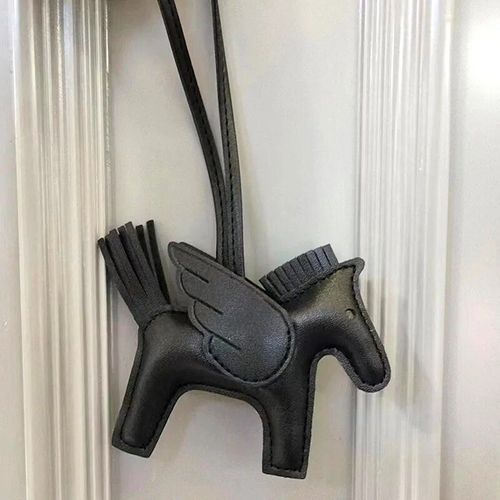 Petit Porte-Clés Pégase Créatif,Pendentif À Breloque Pompon Poney Ange Mignon,Cuir Pu,Breloque De Voiture,Breloque De Sac,Bijoux Cadeaux - Type Black