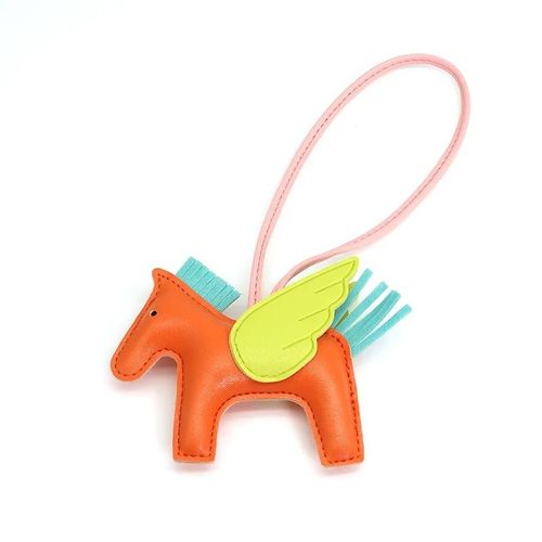 Petit Porte-Clés Pégase Créatif,Pendentif À Breloque Pompon Poney Ange Mignon,Cuir Pu,Breloque De Voiture,Breloque De Sac,Bijoux Cadeaux - Type Orange