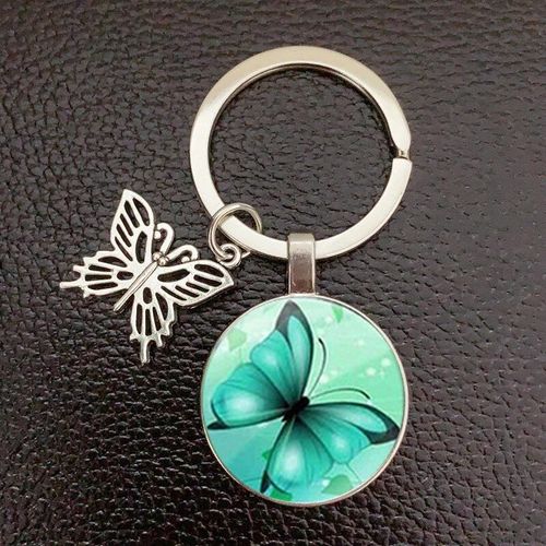 Porte-Clés Papillon Créatif En Verre Cristal,Convexe,Insecte,Animal,Sac,Breloque,Bijoux Naturels Pour Femmes - Type Silver #F