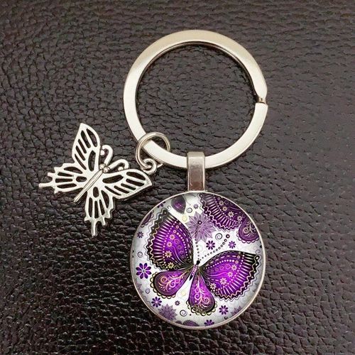 Porte-Clés Papillon Créatif En Verre Cristal,Convexe,Insecte,Animal,Sac,Breloque,Bijoux Naturels Pour Femmes - Type Silver #A