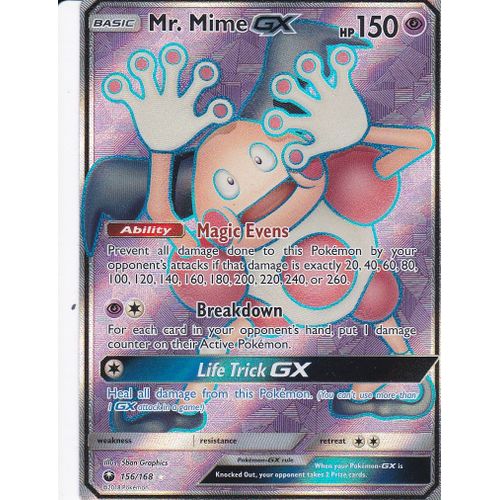 Carte Pokemon - Mr.Mime Gx - 156/168 - Ultra-Rare En Full Art - Soleil Et Lune 7 Tempête Céleste - Version Anglaise