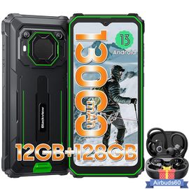 Blackview BV6200 Pro Téléphone Portable Incassable 6,56"" 13000mAh 12Go+128Go Vert avec Écouteurs Bluetooth Airbuds 60(Noir)