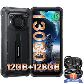 Blackview BV6200 Pro Téléphone Portable Incassable 6,56"" 13000mAh 12Go+128Go Noir avec Écouteurs Bluetooth Airbuds 60(Noir)