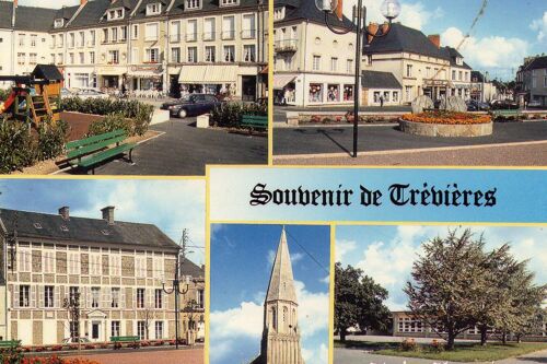 Carte Postale N° C386/14 Trevieres - 14 Calvados - La Place Renovee - Vues Diverses - L'eglise - Le College Moliere La Maison Natale D'octave Mirbeau Auteur Entre Autre Du " Calvaire "