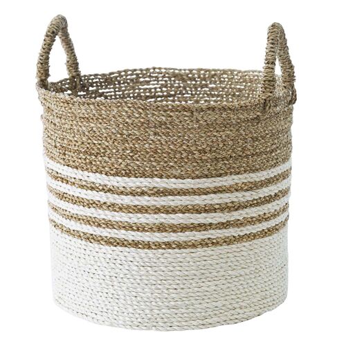 Panier de rangement en fibres naturelles tons blanc beige D. 32 cm