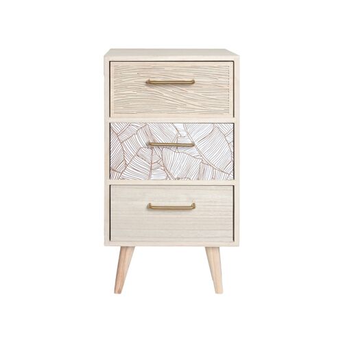 Table de chevet avec 3 tiroirs en bois marron clair et blanc