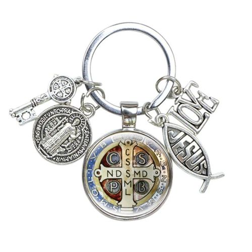 Porte-Clés Médaillon Saint Benoît,Bijoux Religieux,I Love Jesus,Artisanat En Alliage,Breloques En Verre Bombé,Catholique San Benito - Type3