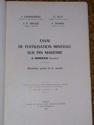 Essai De Fertilisation Minérale Sur Pin Maritime À Mimizan (Landes)