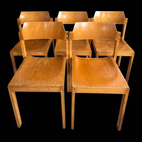5 chaises empilables vintage Rainer Schell Schlapp Mbel 1960s bois