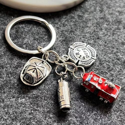 Porte-Clés Pendentif Pompier Pour Homme,Moteur De Pompier,Extincteur,Hache,Bonnet D'incendie,Pompier,Accessoires Bijoux #A