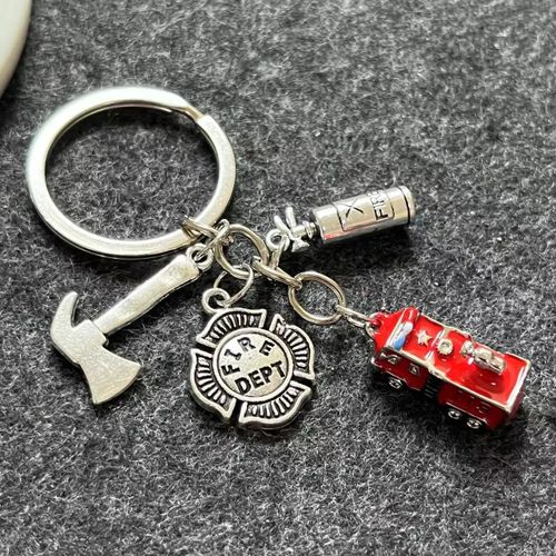 Porte-Clés Pendentif Pompier Pour Homme,Moteur De Pompier,Extincteur,Hache,Bonnet D'incendie,Pompier,Accessoires Bijoux #C