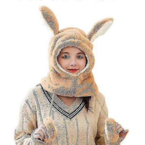 Bonnet D'hiver Tricoté Cache-Cou Doublé Polaire Pour Femme, Chaud Et Long, Motif Lapin