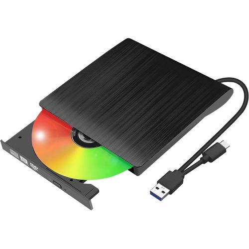 Lecteur CD DVD Externe pour PC, Graveur DVD Externe USB 3.0 et USB-C, Portable CD/DVD +/-RW Drive Mince DVD Player pour MacBook pour Windows 11/10/8/7/XP Linux OS