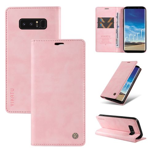 Coque Pour Samsung Galaxy Note 8,Housse En Cuir Pu Pochette Portefeuille Magnétique Etui De Protection,Antichoc Etui A Rabat Pochette Pour Samsung Galaxy Note 8,Rose