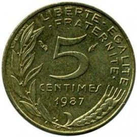 France = Pièce De 5 Centimes De Francs, Type Marianne , Graveur Lagriffoul Et Dieudonné, Année 1987.