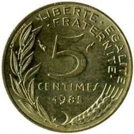 France = Pièce De 5 Centimes De Francs, Type Marianne , Graveur Lagriffoul Et Dieudonné, Année 1985.