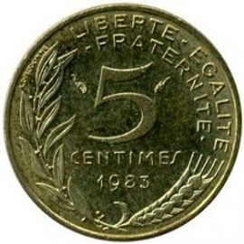 France = Pièce De 5 Centimes De Francs, Type Marianne , Graveur Lagriffoul Et Dieudonné, Année 1983.