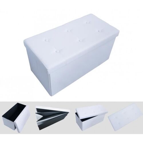 Banc Pliant, Ottoman avec Espace de Stockage, 76 x 38 x 38 cm, Blanc, Finition piquée et capitonnée, Charge maximale: 150 kg