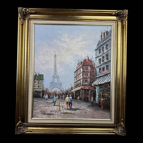 Bernard  huile sur toile vue de la tour Eiffel a Paris vers 1970 multicolore