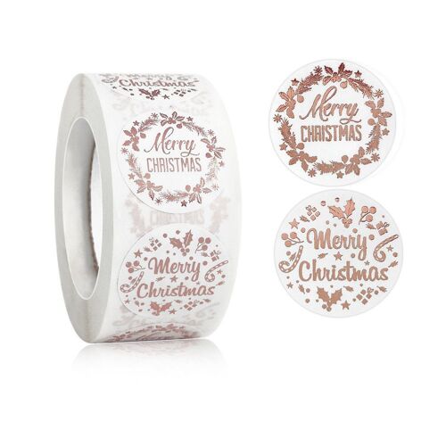 Autocollants Joyeux Noël 1 Rouleau De 500 Pièces Or Rose