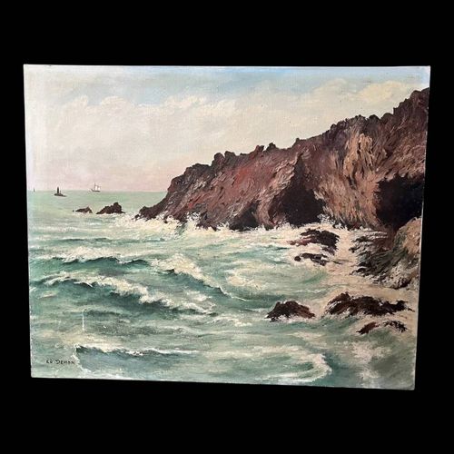 Tableau paysage marin gouache sur toile multicolore