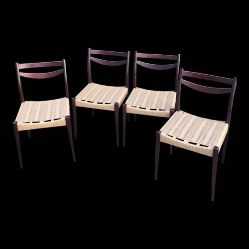 4 chaises 1960 vintage bois fonc cordage Danois neuf marron
