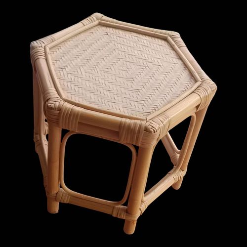 Table Basse Hexagonale Vintage 1980 Bambou Et Osier Tress Fait Main Dore