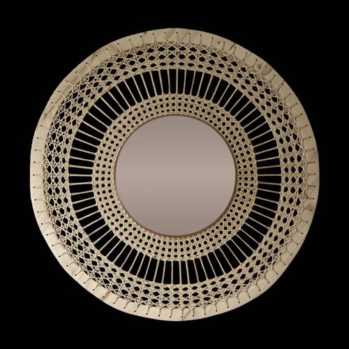 Miroir dcoratif tress en cannage soleil bois