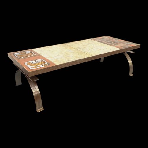 Table Basse Vintage De Jean Gregorieff Pour Roche Bobois En Cramique Orange