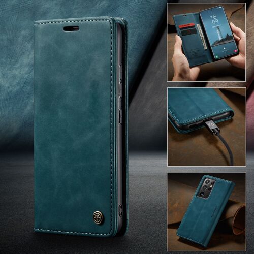 Etui Coque Pour Samsung S21 Ultra,Étui Housse Coque Samsung Galaxy S21 Ultra AntichocSupport Pliable,Clamshell,Brosse Anti-Vol,Étui De Téléphone À Cassette - Bleu