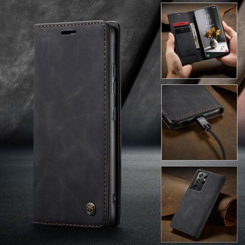 Etui Coque Pour Samsung S21 Ultra,Étui Housse Coque Samsung Galaxy S21 Ultra AntichocSupport Pliable,Clamshell,Brosse Anti-Vol,Étui De Téléphone À Cassette - Noir