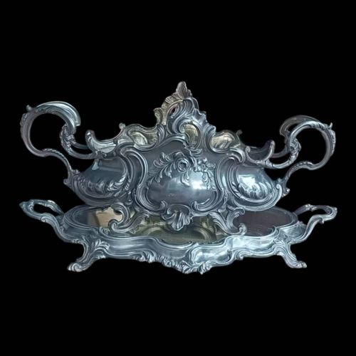 Antique Jardinire Sur Son Centre De Table Ovale Rocailles Noir