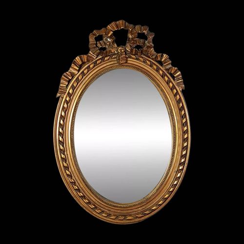 Miroir ovale cadre ancien style Louis XVI bois stuc dor daposorigine 58x40 cm dore