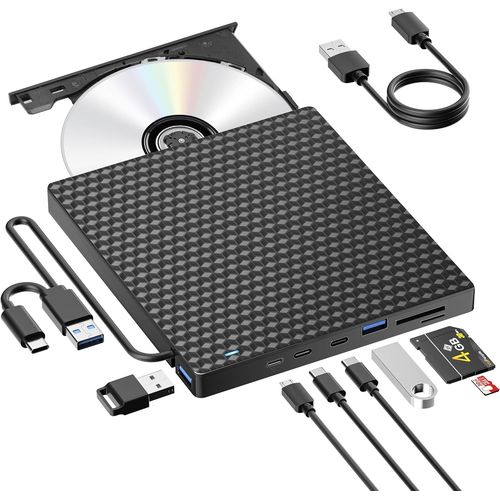 Lecteur CD DVD externe USB 3.0 Type-C pour ordinateur portable de bureau PC Macbook iMac, graveur DVD +/-RW, lecteur DVD externe pour Windows 11/10/8/7/XP/Linux/Vista/MacOS