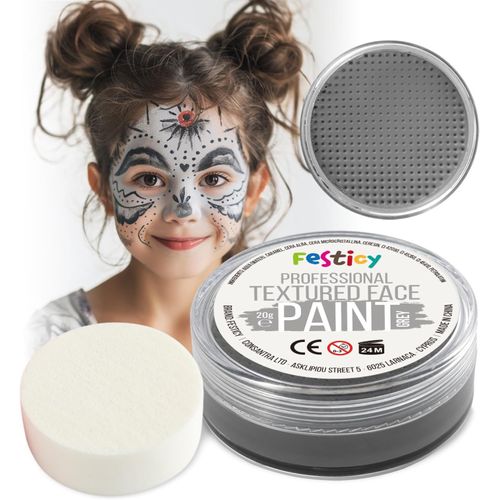 Peinture Grise Pour Visage I 20g Avec Éponge | Certifié En 71-3 & Reach | Peinture Visage I Maquillage Carnaval I Deguisement Panda Enfant I Costume Alien I Maquillage Carnaval Pour Visage