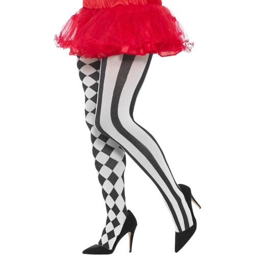 Smiffys, Damen Harlekin Strumpfhose, Weiß und Schwarz