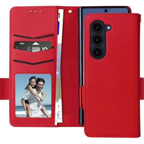 Étui pour Galaxy Z Fold 6 Portefeuille Languette Magnétique Dragonne Rouge