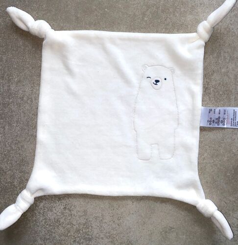 Doudou Blanc Velours Lange Vertbaudet Noeud Mouchoir Ourson Jouet Peluche Naissance Bebe