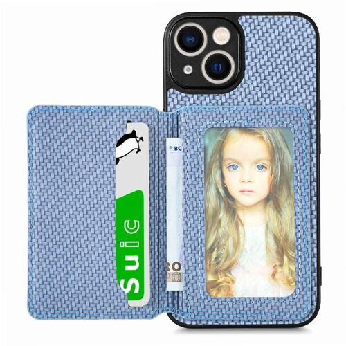 Étui Pour IPhone 14 Plus Sécurité Complète De La Caméra Support De Carte Magnétique Blocage RFID Fonction De Support - Bleu