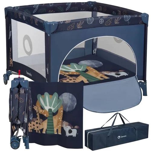 Parc Bébé Lionelo Bonnie - Jusqu'à 15 Kg - 100x100 Cm - Accès Latéral - Zippé - Sac De Transport - Bleu