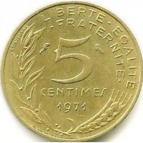 France = Pièce De Monnaie De 5 Centimes De Francs, Type Marianne, Graveur Dieudonné Et Lagriffoul, Année 1971.