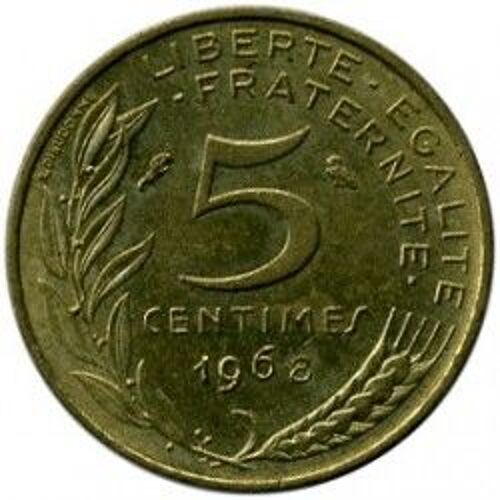 France = Pièce De Monnaie De 5 Centimes De Francs, Type Marianne, Graveur Dieudonné Et Lagriffoul, Année 1968.