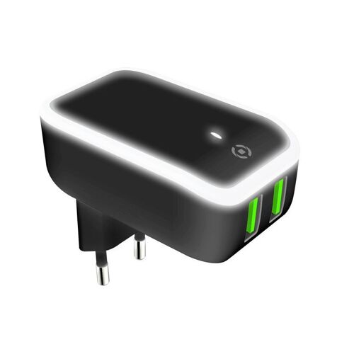 Celly TC2USBLEDBK chargeur d'appareils mobiles Universel Noir, Blanc Secteur Intérieure