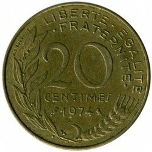 France = Pièce De Monnaie De 20 Centimes De Francs, Type Marianne, Graveur Dieudonné Et Lagriffoul, Année 1974.
